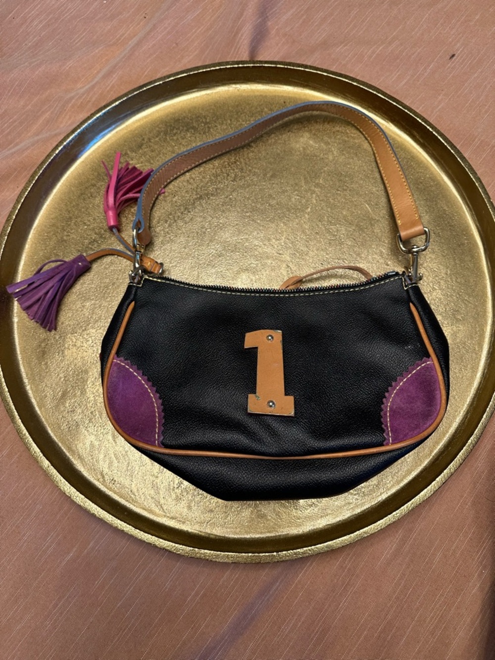 Dooney & Bourke Vintage Lindsey Bag purse #1 charms black alphabet rainbow EUC - Picture 4 of 5